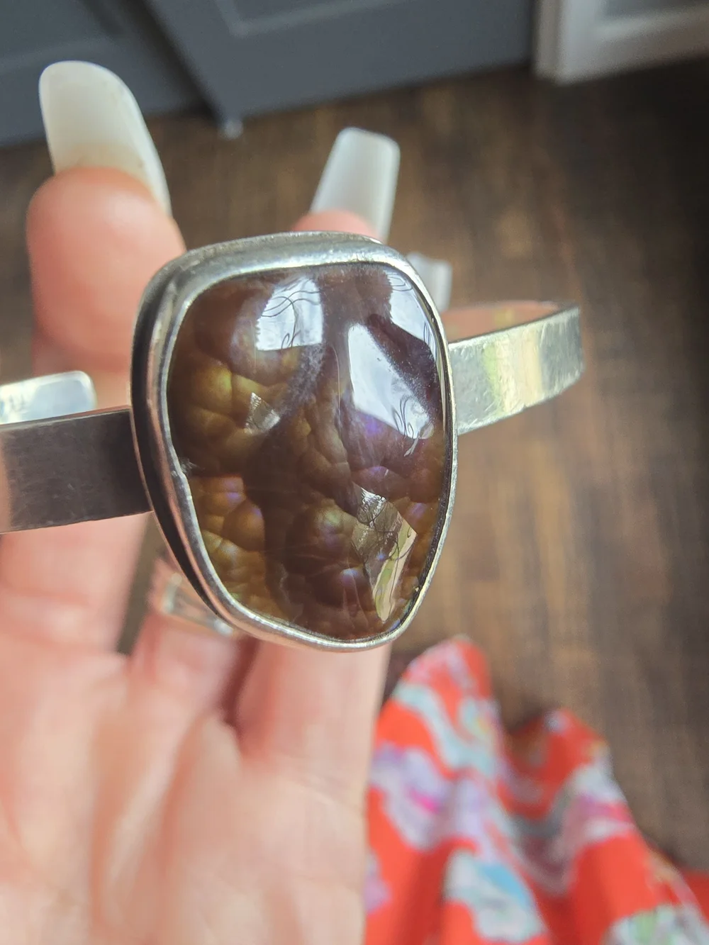 Sterling Silver Cuff With Natural FIRE AGATE